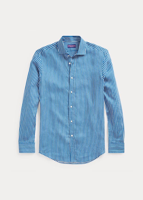 Men's Ralph Lauren Stripe-Print Linen Shirts | 258370QNK